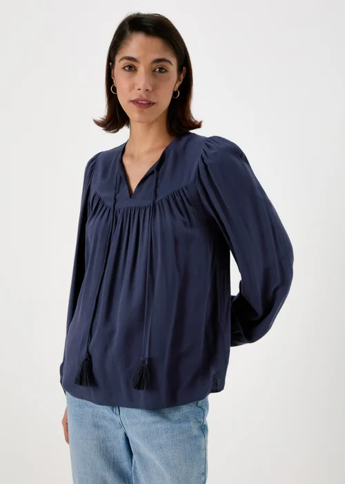 Navy Blue Boho Blouse With Tassels - Size 8 Image 3