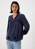 Navy Blue Boho Blouse With Tassels - Size 8 Image 3