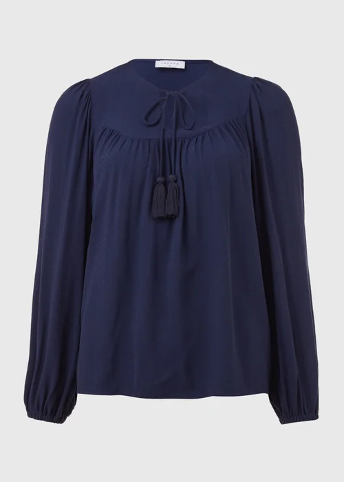 Navy Blue Boho Blouse With Tassels - Size 8 Image 5