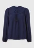 Navy Blue Boho Blouse With Tassels - Size 8 Image 5