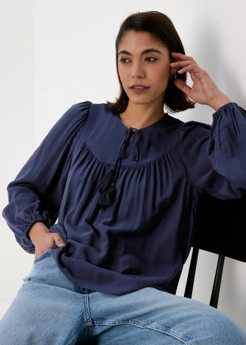 Navy Blue Boho Blouse With Tassels - Size 8 Image 1