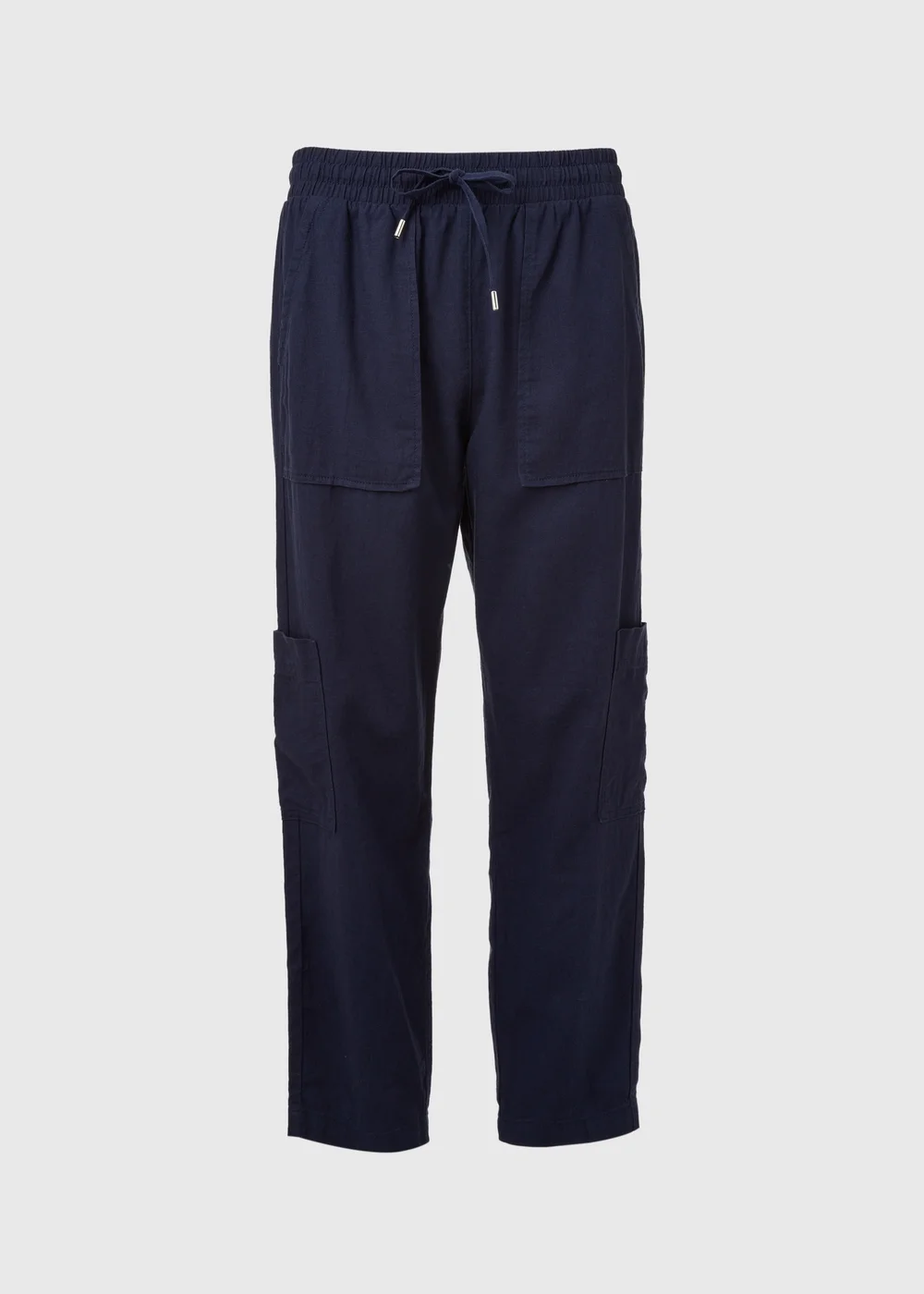 Navy Linen Tapered Cargo Trousers - 8 Image 5