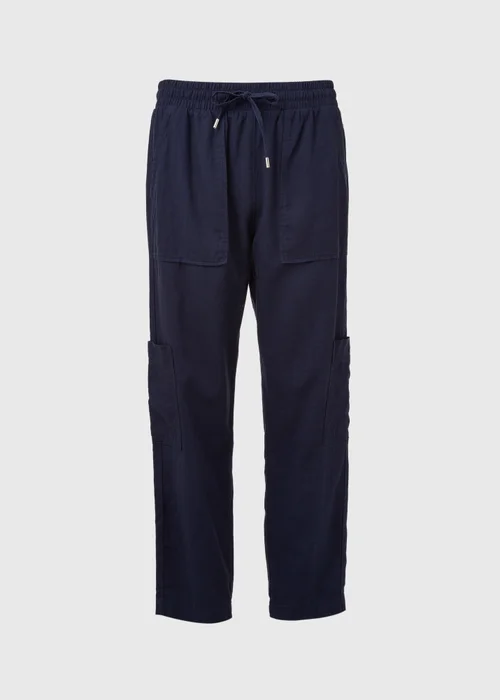 Navy Linen Tapered Cargo Trousers - 8 Image 5