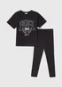 Girls Black Fierce T-Shirt & Leggings Set (7-13yrs) - 7 Yrs Image 1
