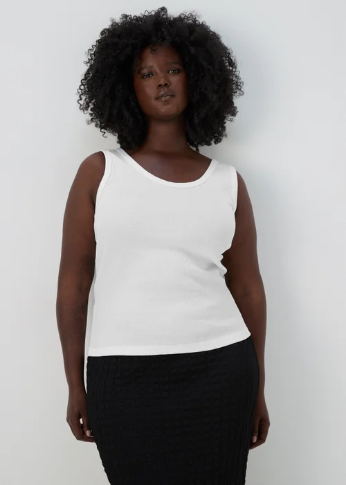 White Ribbed Jersey Scoop Neck Vest - Size 8 Image 1