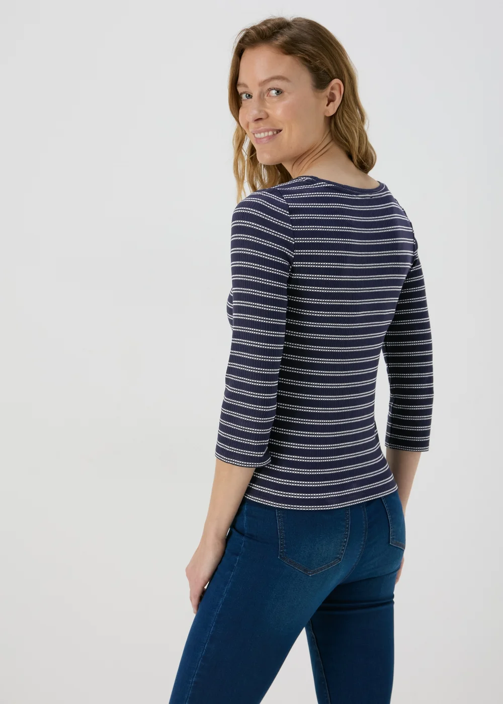 Navy 3/4 Sleeve Stripe T-Shirt - 8 Image 2