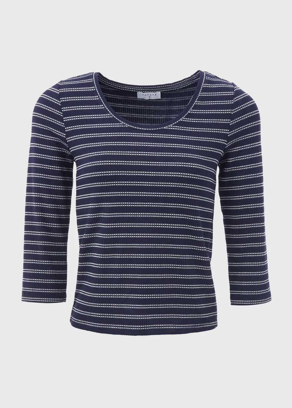 Navy 3/4 Sleeve Stripe T-Shirt - 8 Image 5