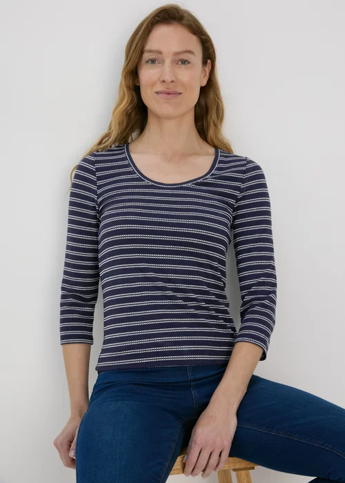 Navy 3/4 Sleeve Stripe T-Shirt - 8 Image 1