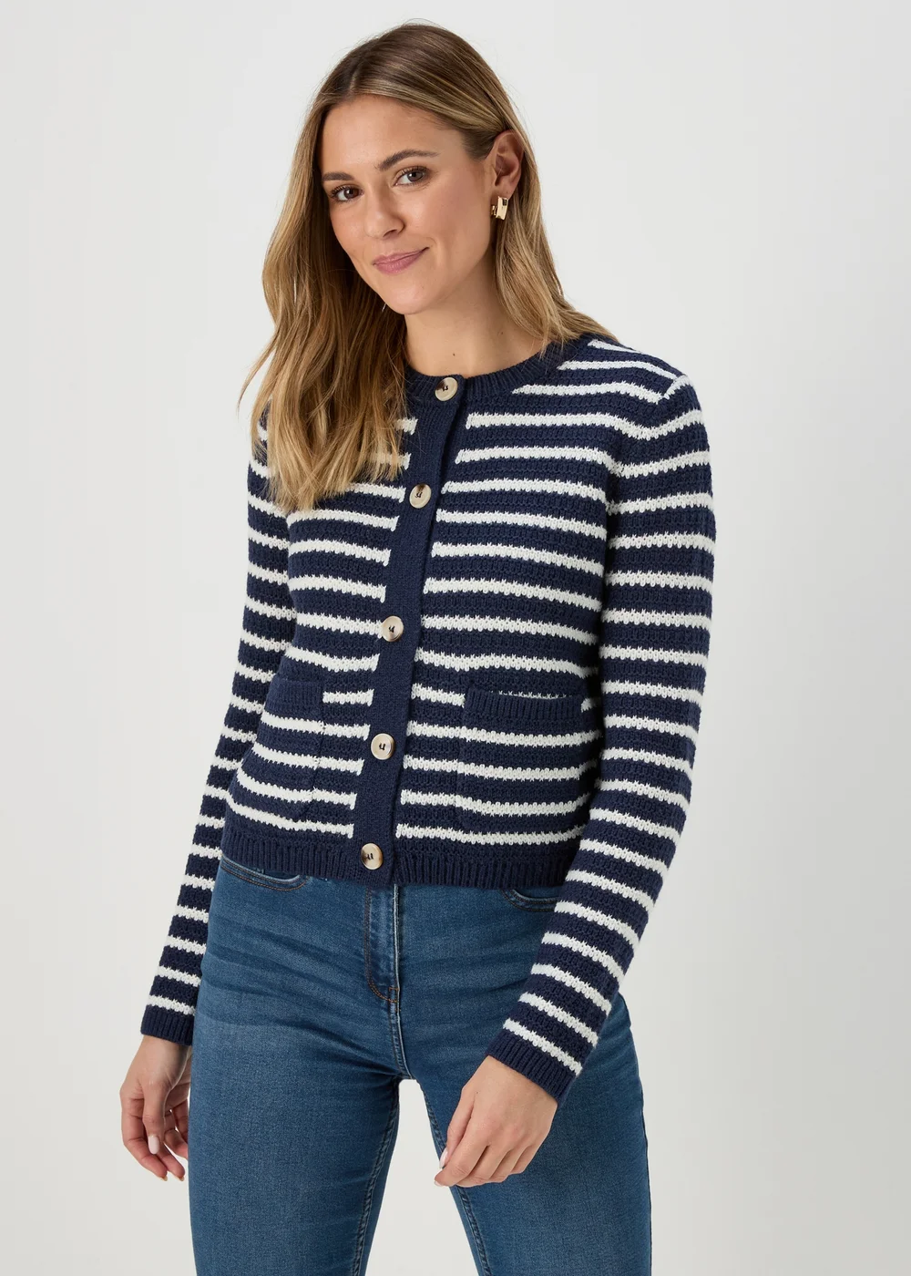 Navy Stripe Button Cardigan - 8 Image 1