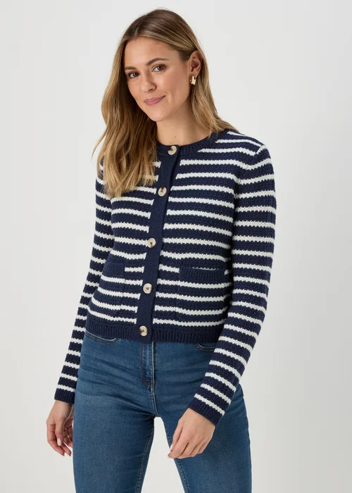 Navy Stripe Button Cardigan - 8 Image 1