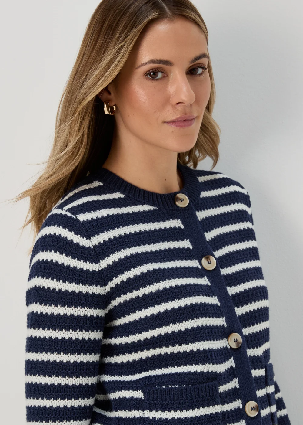 Navy Stripe Button Cardigan - 8 Image 3