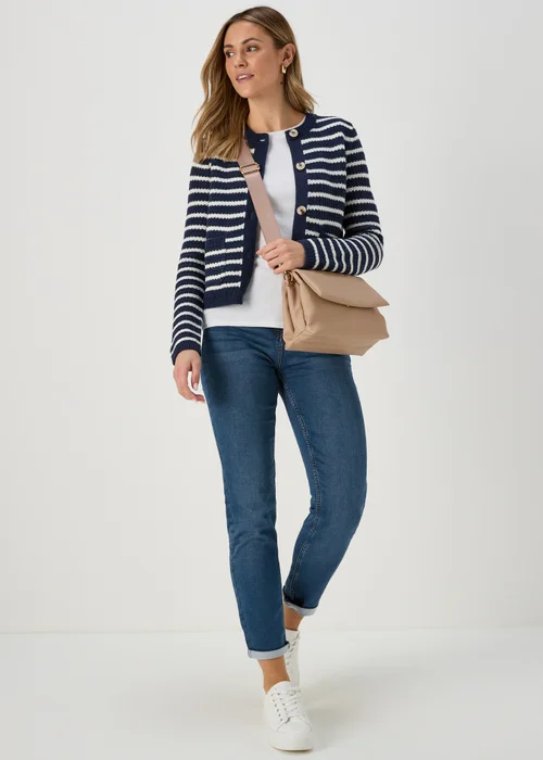 Navy Stripe Button Cardigan - 8 Image 4