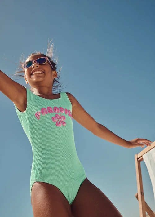 Girls Green Paradise Textured Swimsuit (6-14yrs) - Age 6 - 7 Years Image 3
