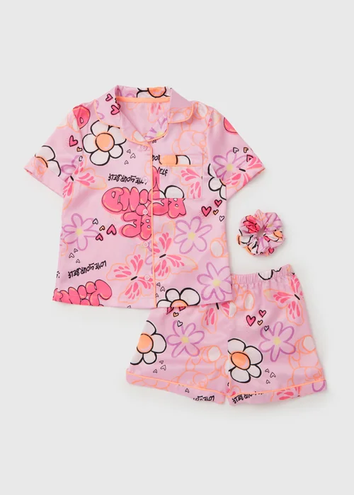 Pink Graffiti Be Kind Satin Pyjama Set (4-13yrs) - Age 4 Years Image 1