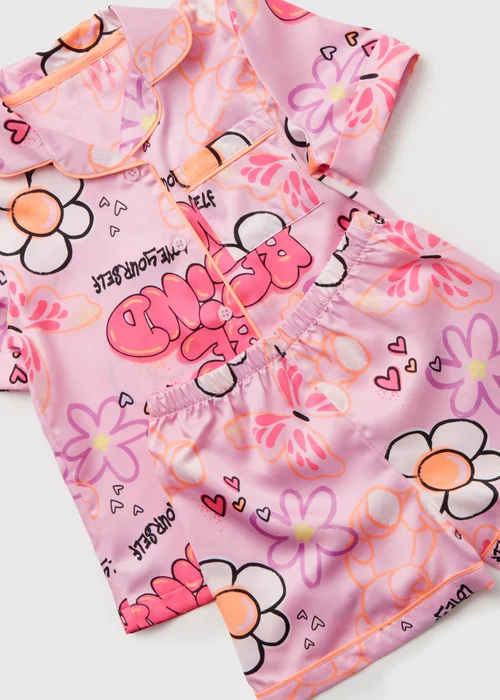 Pink Graffiti Be Kind Satin Pyjama Set (4-13yrs) - Age 4 Years Image 2