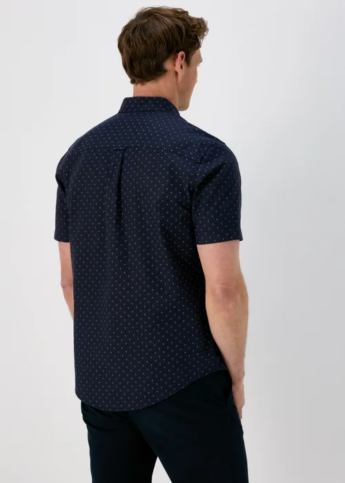 Navy Print Oxford Short Sleeve Shirt - Small Image 2