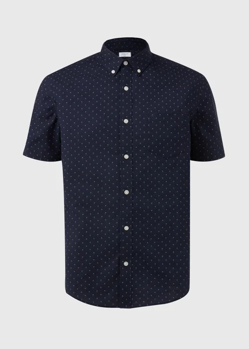Navy Print Oxford Short Sleeve Shirt - Small Image 5