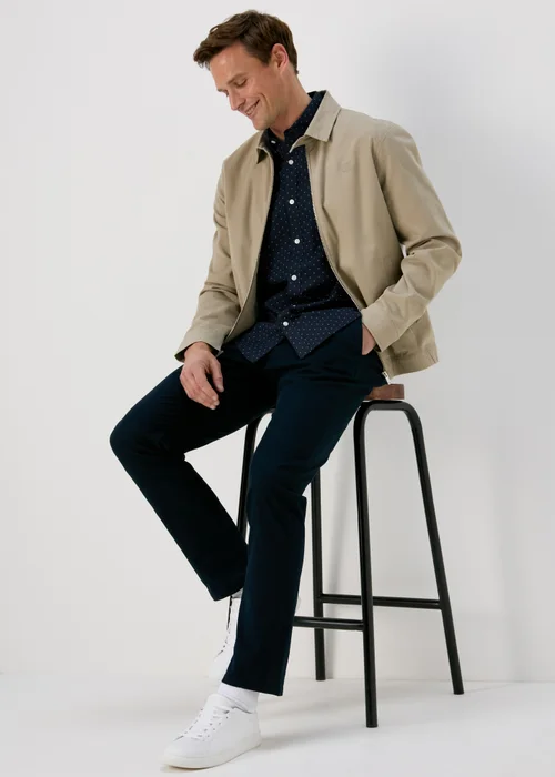 Navy Print Oxford Short Sleeve Shirt - Small Image 4