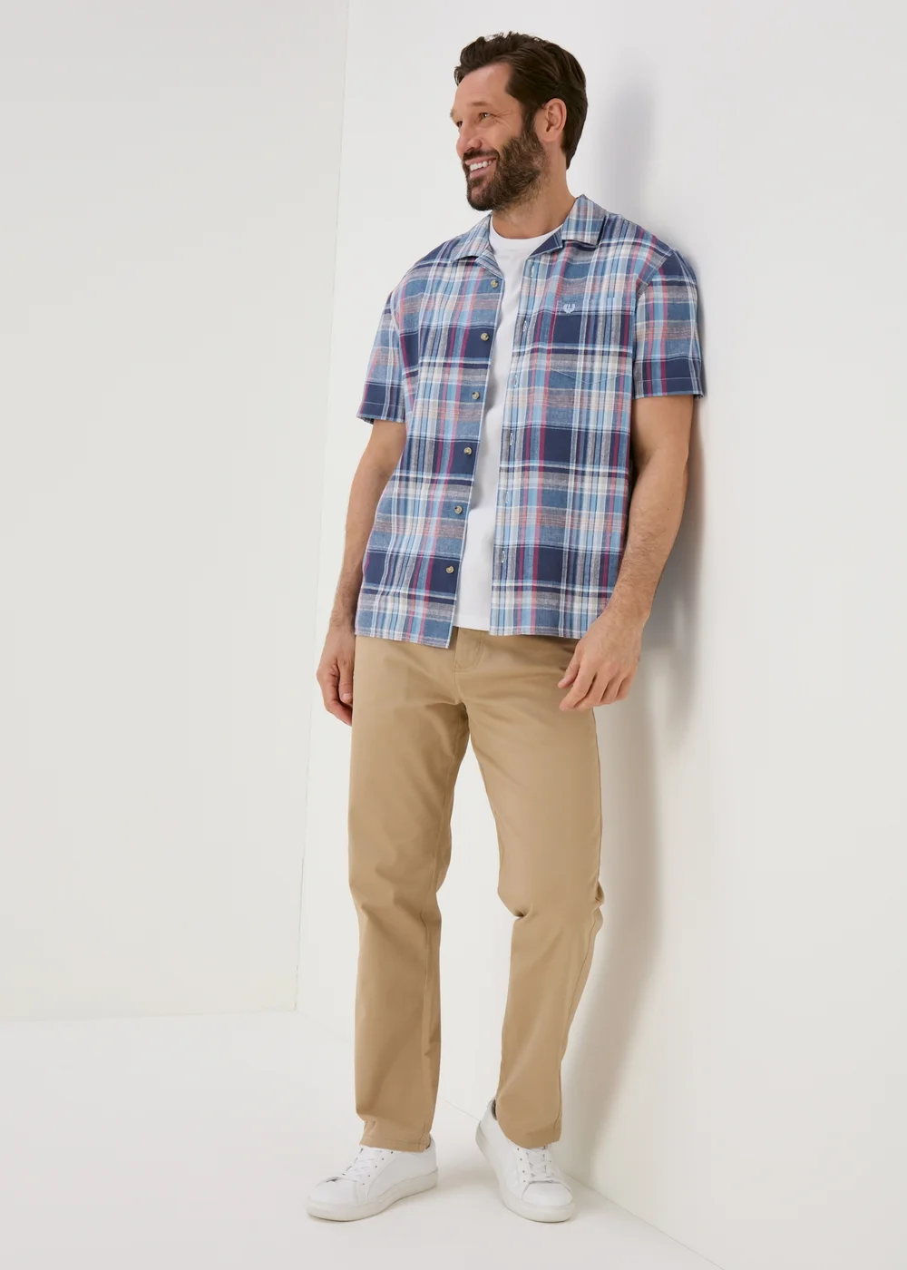 Lincoln Multicolour Blue Check Revere Linen Shirt - S Image 4