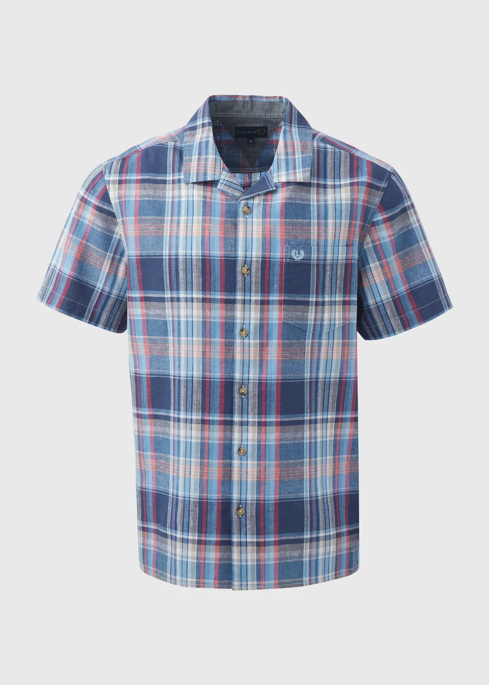 Lincoln Multicolour Blue Check Revere Linen Shirt - S Image 5