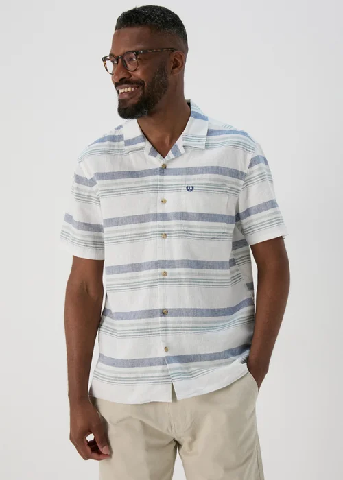 White Linen Horizontal Stripe Revere Shirt - S Image 1
