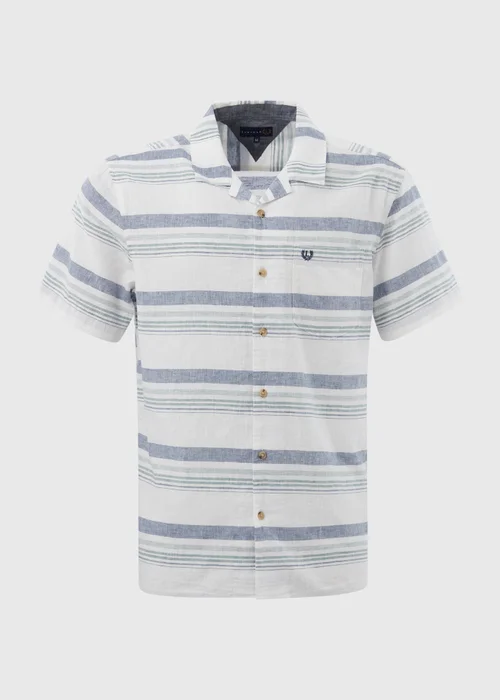 White Linen Horizontal Stripe Revere Shirt - S Image 5