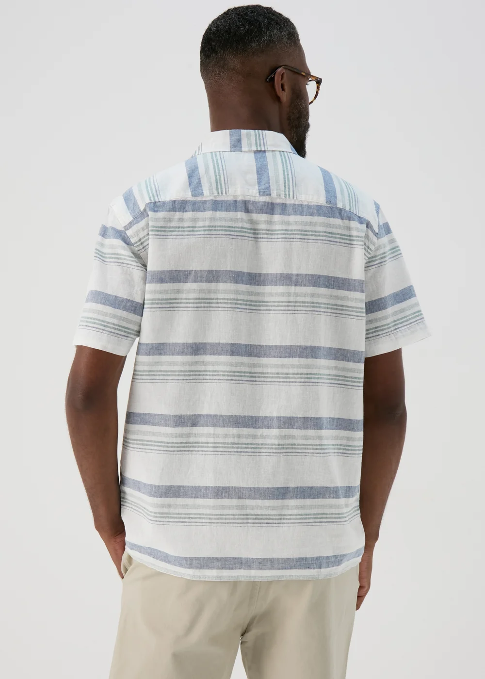 White Linen Horizontal Stripe Revere Shirt - S Image 2