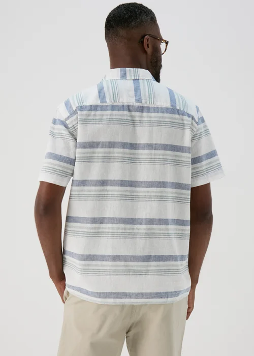 White Linen Horizontal Stripe Revere Shirt - S Image 2