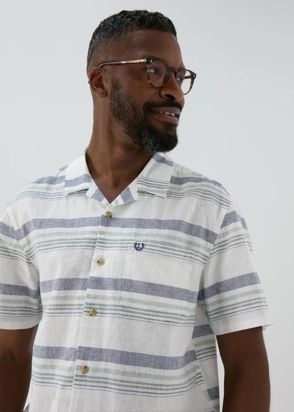 White Linen Horizontal Stripe Revere Shirt - S Image 3