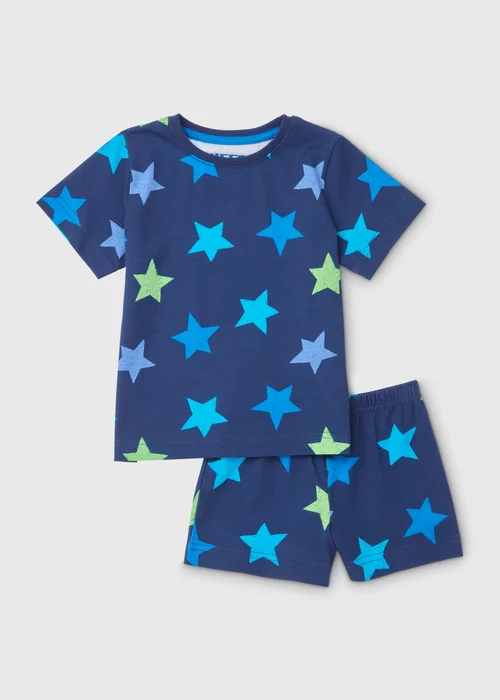 Boys Navy Star Shortie Pyjama Set (9mths-5yrs) - Age 9 - 12 Months Image 1