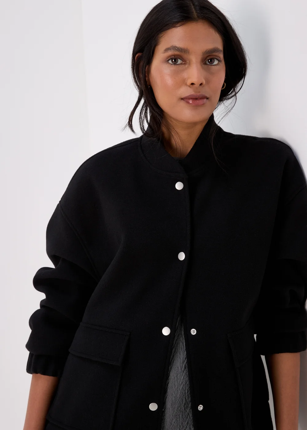 Black Wool Touch Bomber Jacket - 8 Image 1