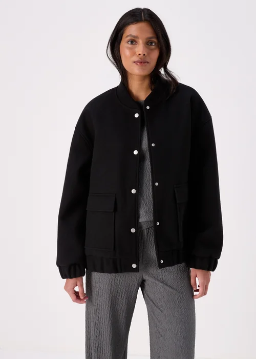 Black Wool Touch Bomber Jacket - 8 Image 3