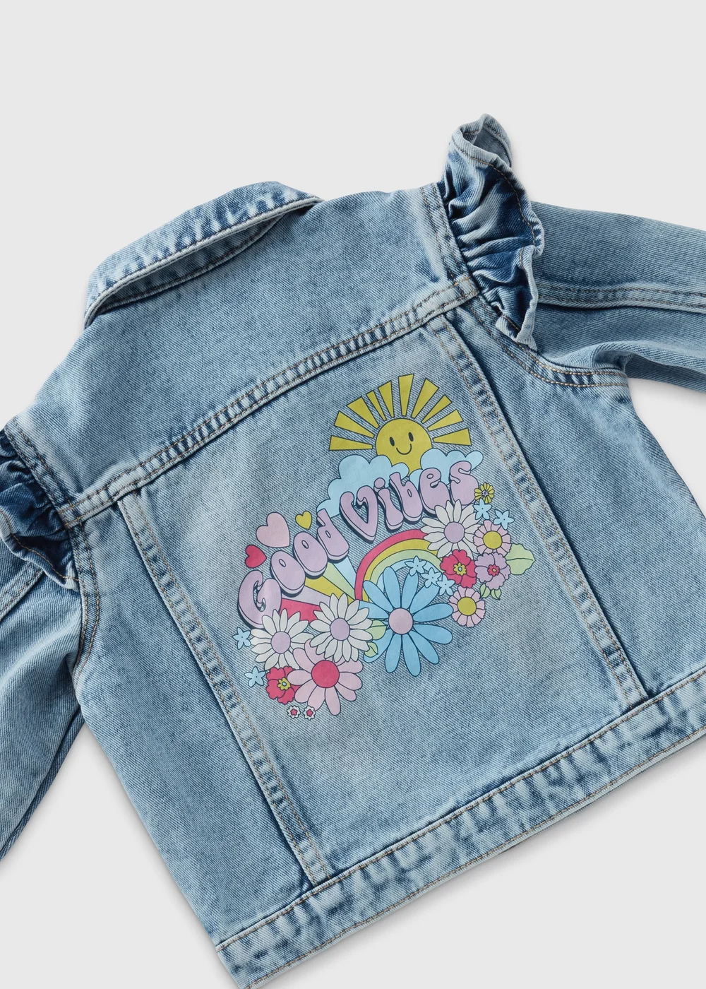 Girls Blue Good Vibes Denim Jacket (1-7yrs) - 1-1.5 Yrs Image 2