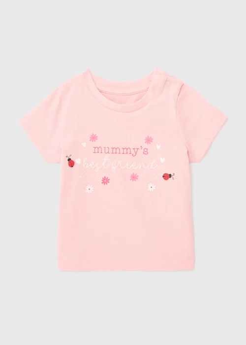 Baby Pink Mummy's Bestfriend Slogan T-Shirt (Newborn-23mths) - 0-3 months Image 1