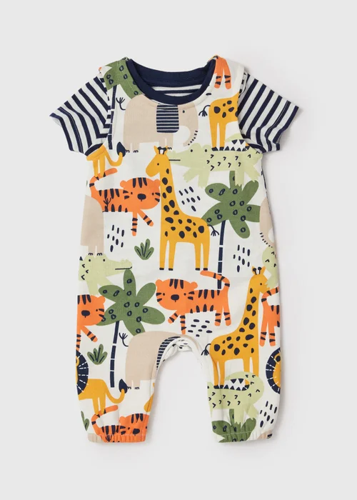 Baby Multicolour Jungle Dungaree (Newborn- 23mths) - 0-3 months Image 1