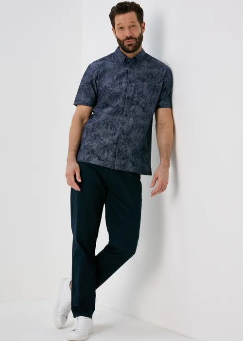 Lincoln Navy Indigo Leaf Print Shirt - Small Image 1