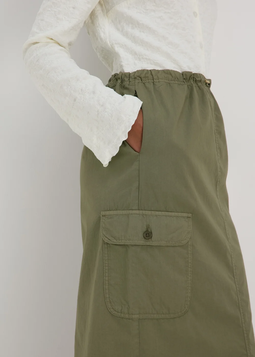 Khaki Cargo Utility Midi Skirt - 8 Image 3