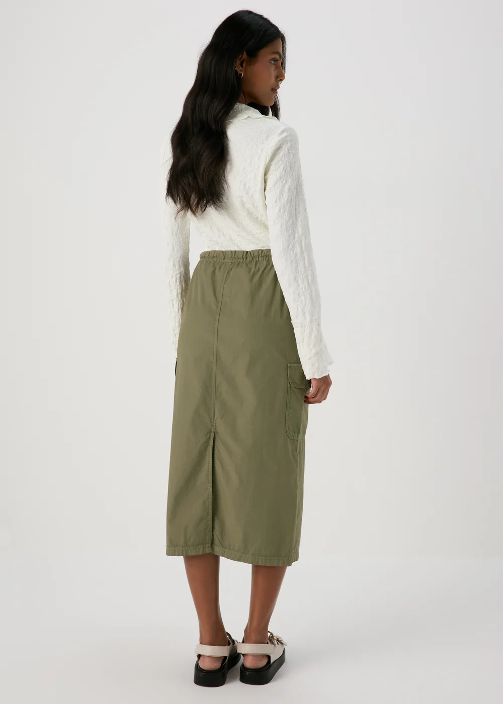 Khaki Cargo Utility Midi Skirt - 8 Image 2