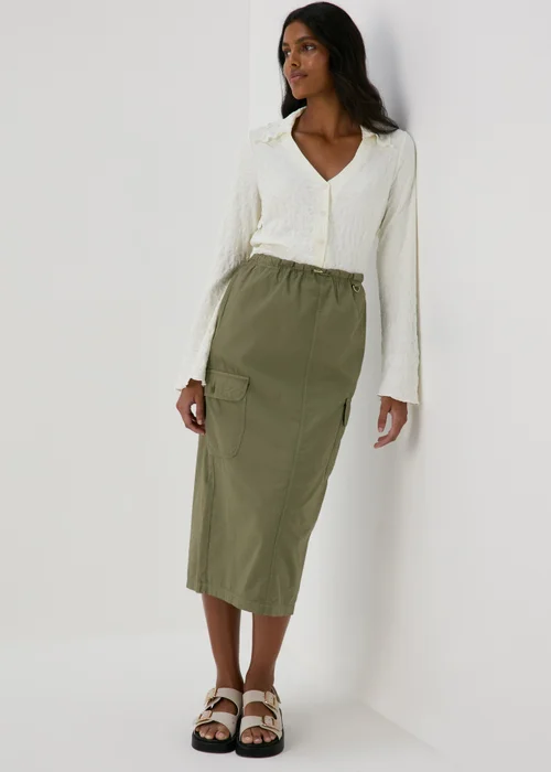 Khaki Cargo Utility Midi Skirt - 8 Image 1