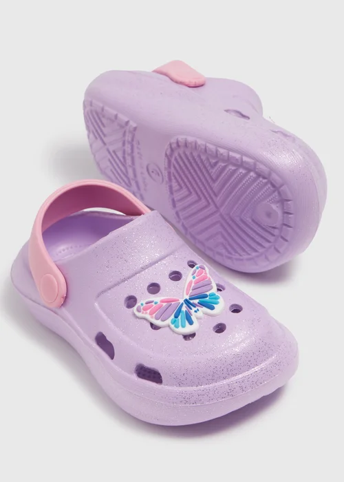 Girls Lilac Butterfly Badge Clogs (Younger 4-12) - Size 4 Infants Image 2