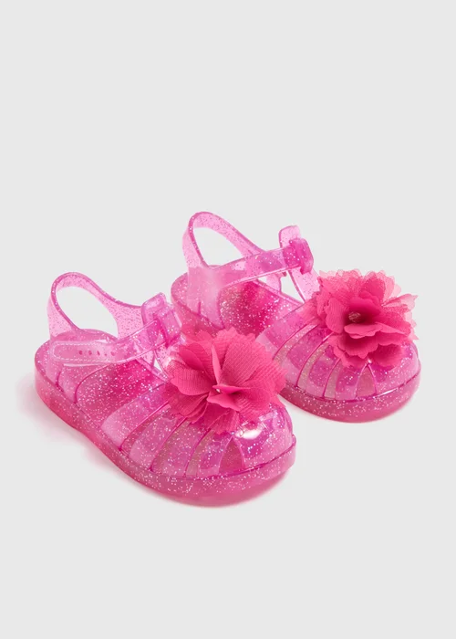 Girls Pink Corsage Glitter Jelly Sandals (Younger 4-12) - 6 Infant Image 1