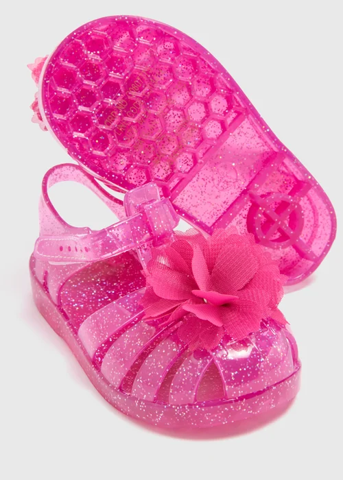 Girls Pink Corsage Glitter Jelly Sandals (Younger 4-12) - 6 Infant Image 2