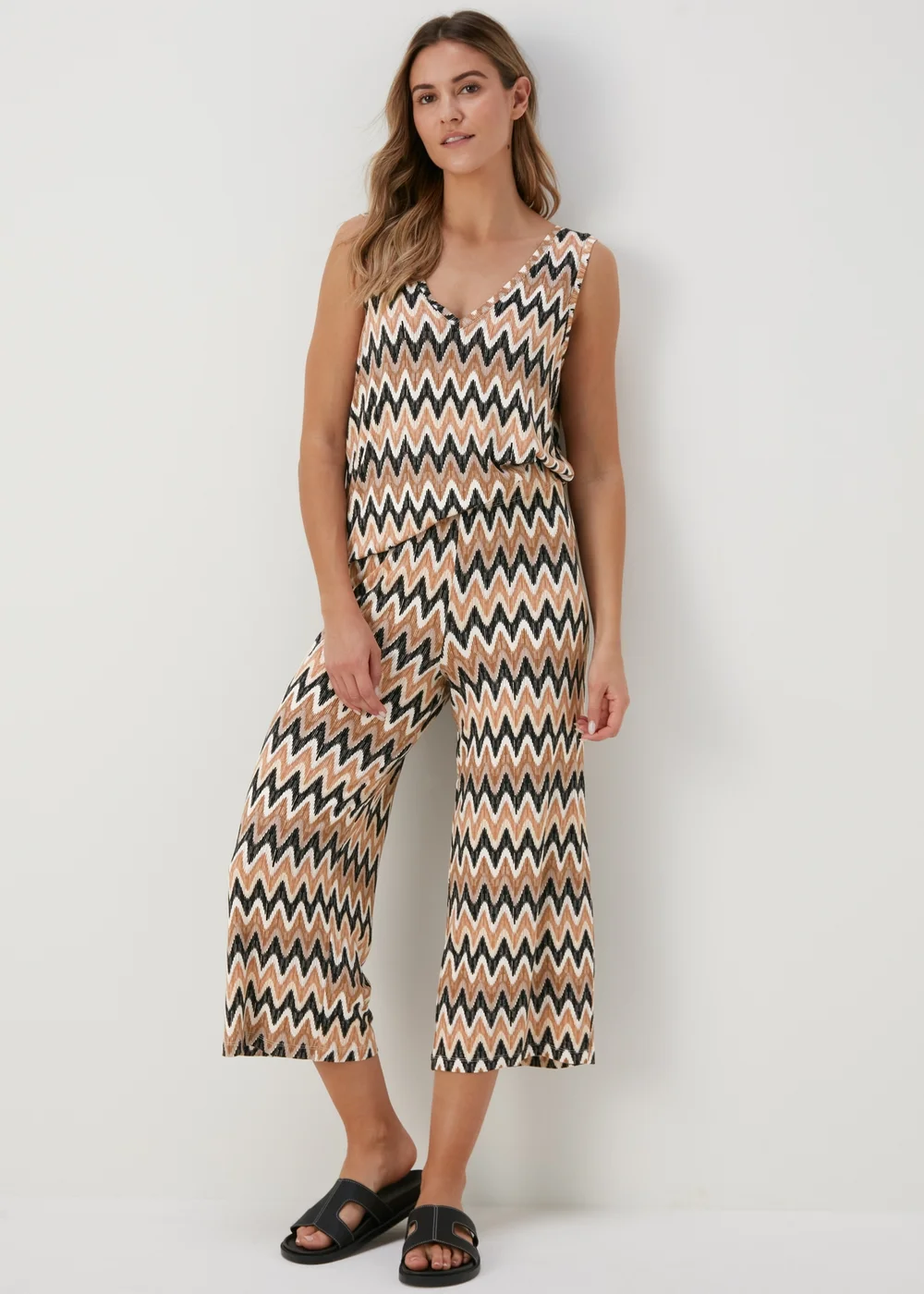 Beige Co Ord Cropped Wide Leg Trousers - 8 Image 1