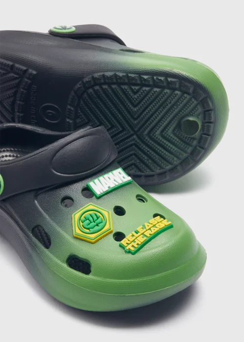 Marvel Kids Hulk Black & Green Badge Clogs (Younger 4-12) - 6 Infant Image 2