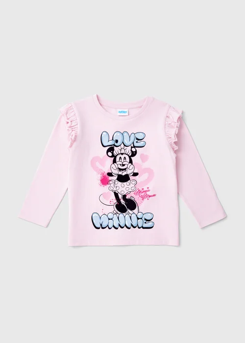 Disney Girls Pink Minnie Mouse Graffiti T-Shirt (9mths-7yrs) - Age 9 - 12 Months Image 1
