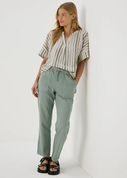 Green Stripe Linen Popover Top - 8 Image 4