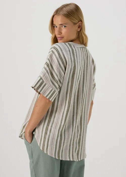 Green Stripe Linen Popover Top - 8 Image 2