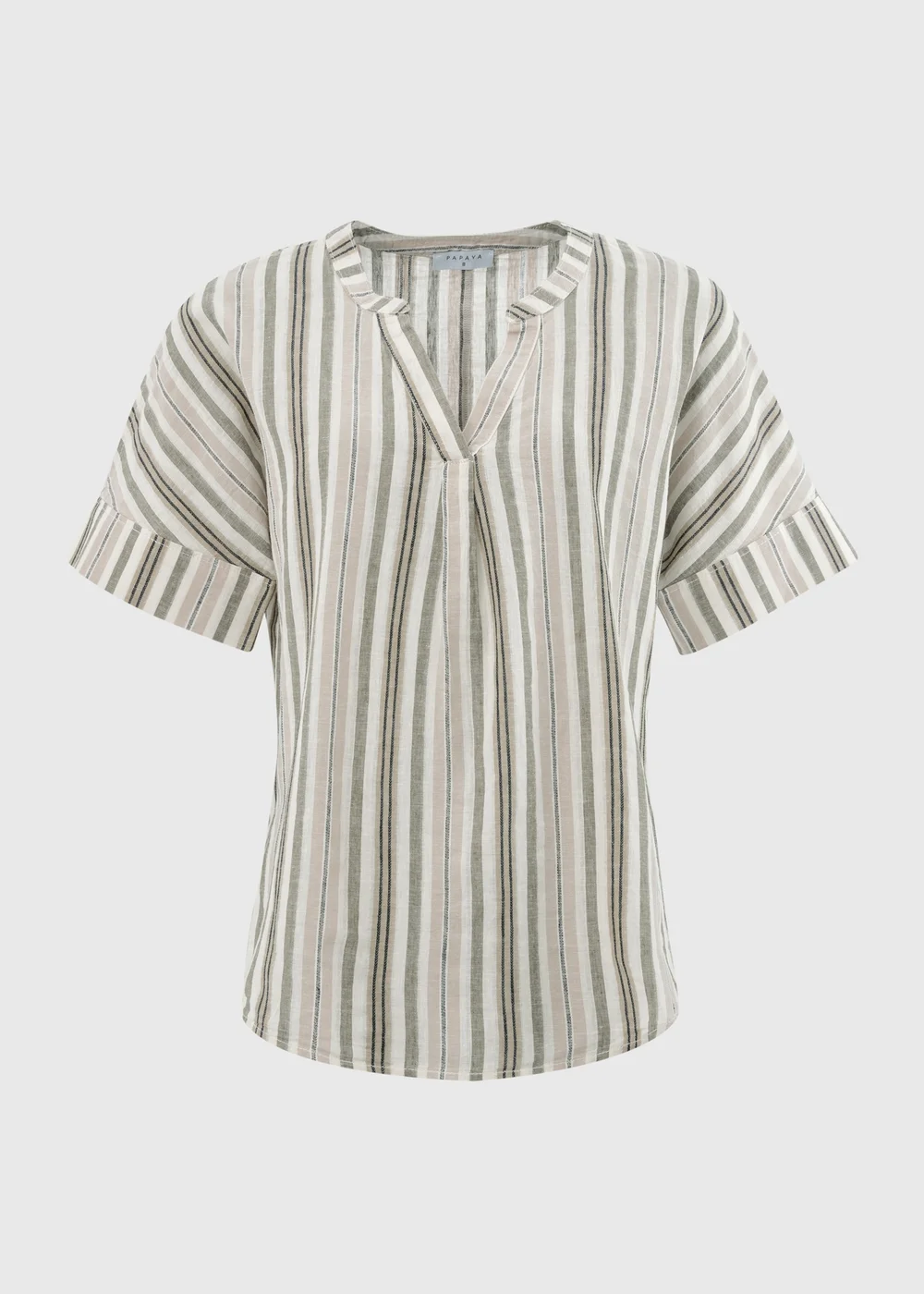 Green Stripe Linen Popover Top - 8 Image 5