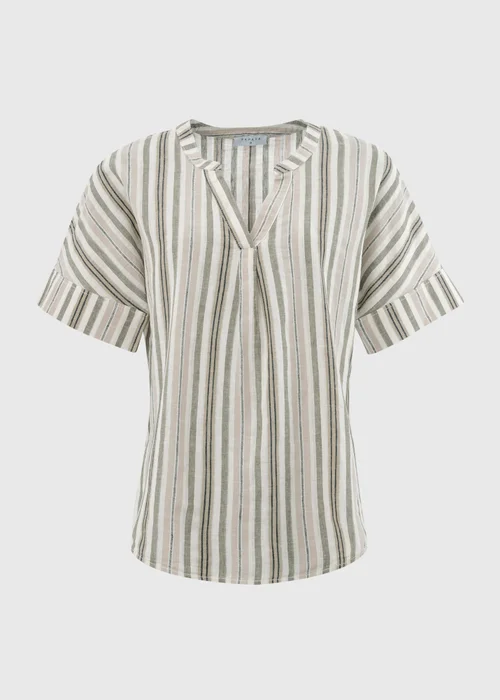 Green Stripe Linen Popover Top - 8 Image 5