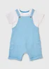 Kids Blue Stripe Top & Dungaree Set (Newborn-23mths) - Age 6 - 9 Months Image 1
